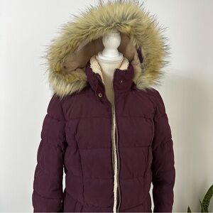 St. John’s Bay Bold Burgundy Coat Faux Fur Women’s Size Medium NWT